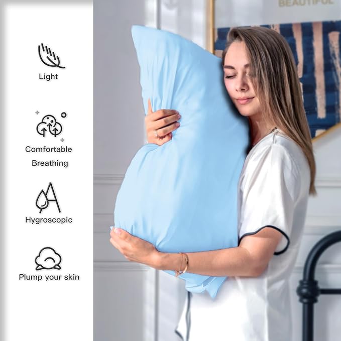 Mulberry Silk Pillow Cases Standard Size Silk Pillowcase with Zipper Soft Breathable Smooth Cooling Satin Silk Pillow Covers for Sleeping for Hair and Skin (Sky Blue,20"X 26",1Pcs)