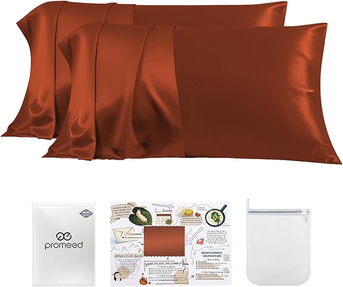 PROMEED 23 Momme Silk Pillowcase 2 Pack with Zipper, 3rd Gen Grade 6A+ 100% Mulberry Silk Pillow Case Set of 2, Cooling Pillow Cases for Hot Sleepers (Queen 20"x30", Dusk)