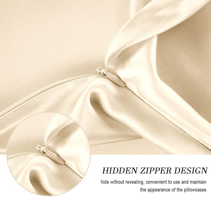100% Mulberry Silk Pillowcases Set of 2 for Hair and Skin and Super Soft and Breathable Standard Size Nature Silk Pillowcases (Standard, Buff Beige)