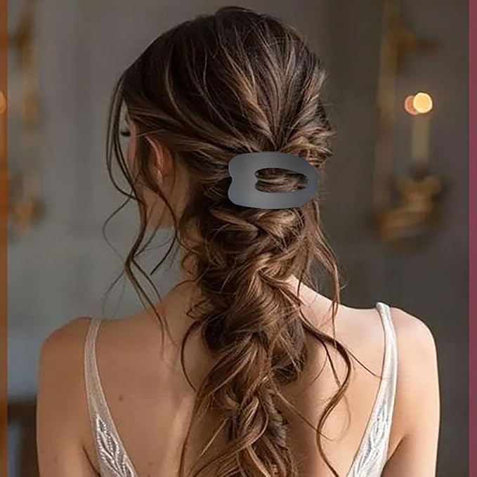Large Flat Hair Clips Oval Claw Clips for Women Girls Thick Medium Thin Hair 4 Pcs Strong Hold Barrettes Duckbill Hair Accessories Leopard Tortoise Shell Matte Solid Neutral Color (4pc mix -5)