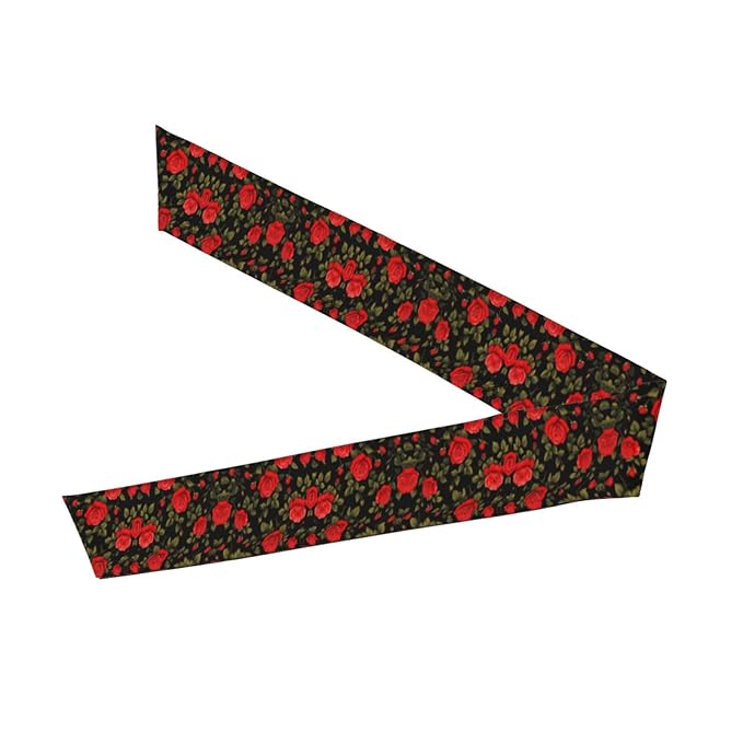 Boys Girls Sports Sweatbands, Multipurpose Long Head Band for Yoga Fitness Shower, Fashion Floral Flowers Black Red Roses Headwear Head Decor