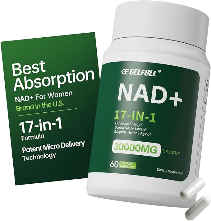 CELFULL NAD Supplement for Women with NADH,Resveratrol,Nicotinamide Riboside,Quercetin-NAD+ Boosting for Anti Aging Cellular Energy &Stamina-30000mg/Bottle