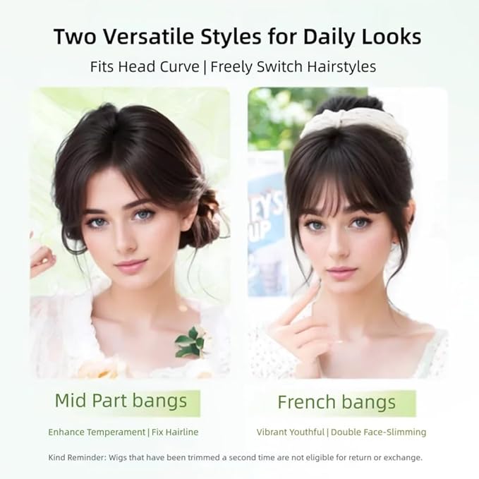 Anemone 100% Real Human Hair Topper No Need Clips Magic Paste Hair Seams 7x10cm Skin Base Fringe Bangs Easy to Wear (1B Middle Bangs)