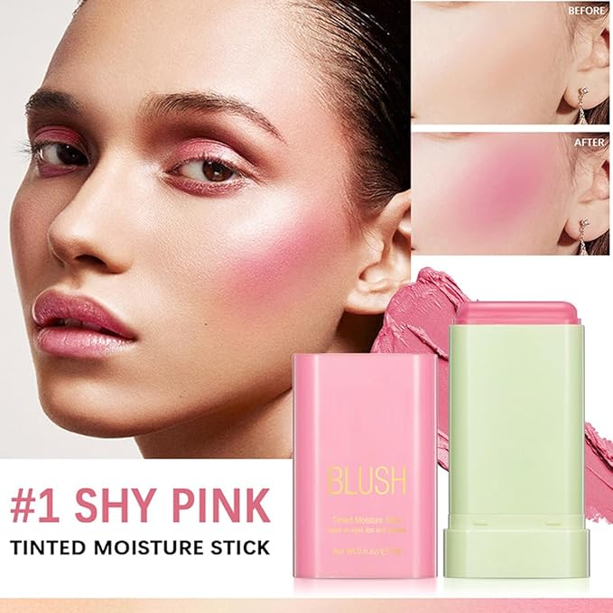 Multi-Purpose Makeup Blush Stick, 3-in-1 Beauty Tinted Solid Blush Stick For Cheeks, Lips And Eyes Waterproof Natural Cream Blush Stick With Long-Lasting Moisturizing Formula (#1Shy Pink)