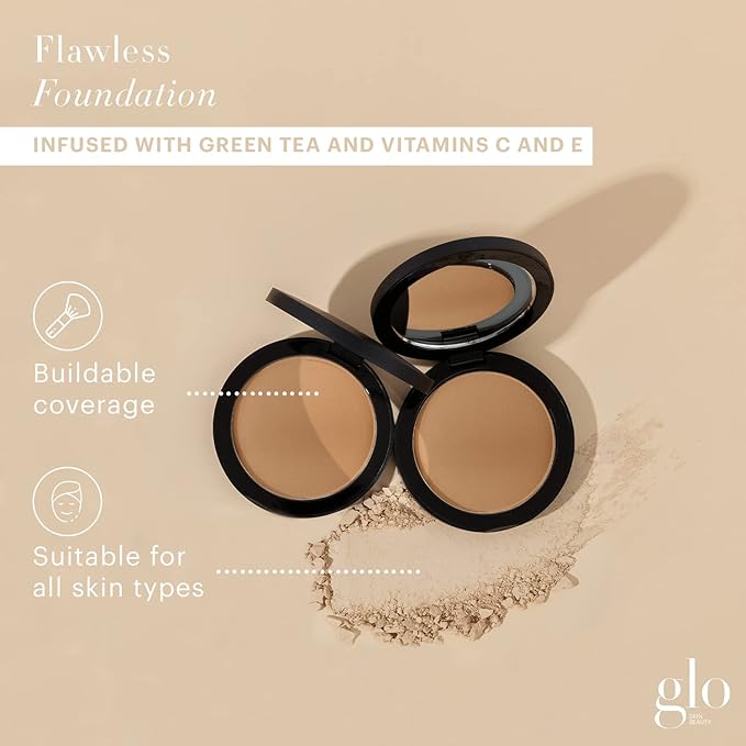 Glo Skin Beauty Pressed Base Powder Foundation Makeup (Chestnut Light) - Flawless Coverage for a Radiant Natural, Second-Skin Finish