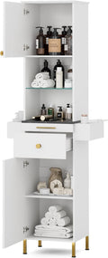 Paddie Barber Station Hair Salon Station, Salon Stations for Hair Stylist, Beauty Salon Spa Equipment w/Glass Shelf, 2 Storage Cabinet & Drawers, 6 Hair Dryer Holders for Hair Styling（White）