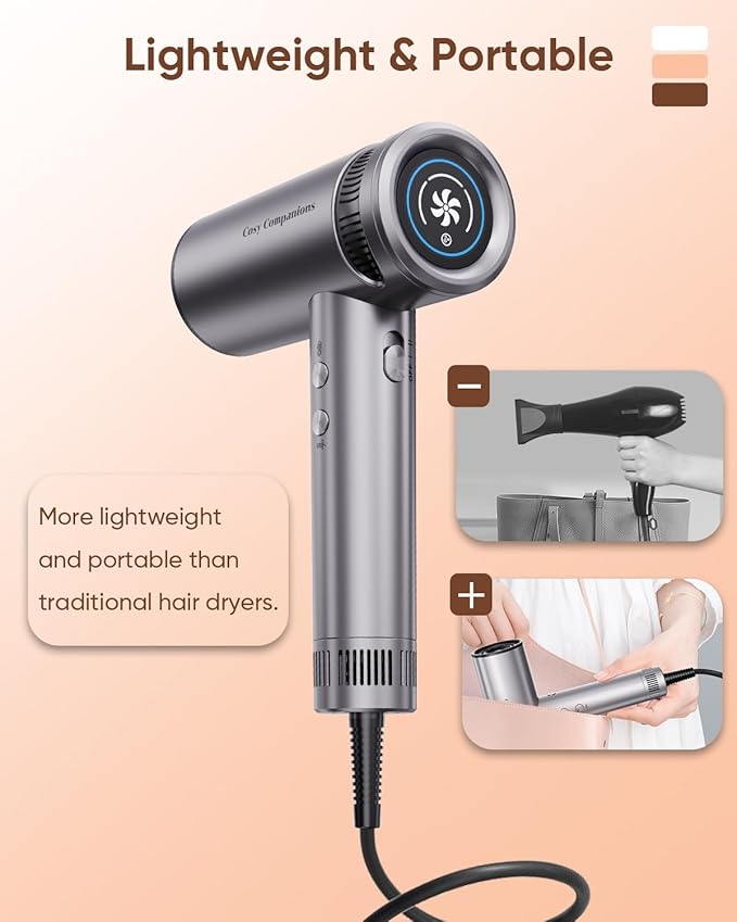 Hair Dryer, Fast Drying and Ionic Technology for Frizz Control and Shiny Hair, Lightweight & Quiet, Salon-Perfect Results at Home