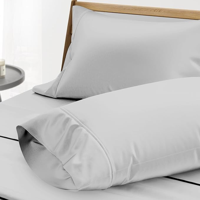 THREAD SPREAD 100% Egyptian Cotton Pillow Cases King - 1000 Thread Count Pillow Cases King Size Set of 2, Soft Cooling & Breathable Extra Long Staple Sateen Weave Cotton Pillow Covers for Bed - Silver
