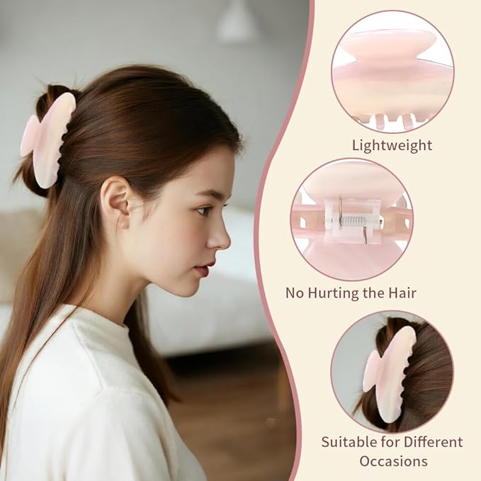 French Hair Claw Clips for Women Grils,4 Inch Strong Hold No Slip Grip Accessories Acetate material,not easily damaged,Thick or Thin Hair (Light Pink)