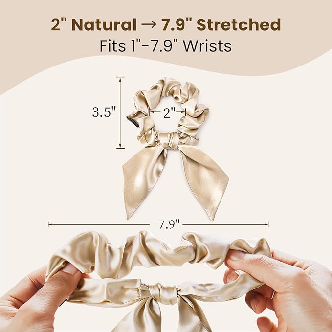 THXSILK 100% Mulberry Silk Bow Scrunchies 3-Pack, 22 Momme Mulberry Silk Hair Ties for Women, Cute Bunny Ear No Damage Ponytail Holders, Fashion Hair Accessories for Girls(M, Light Colors)