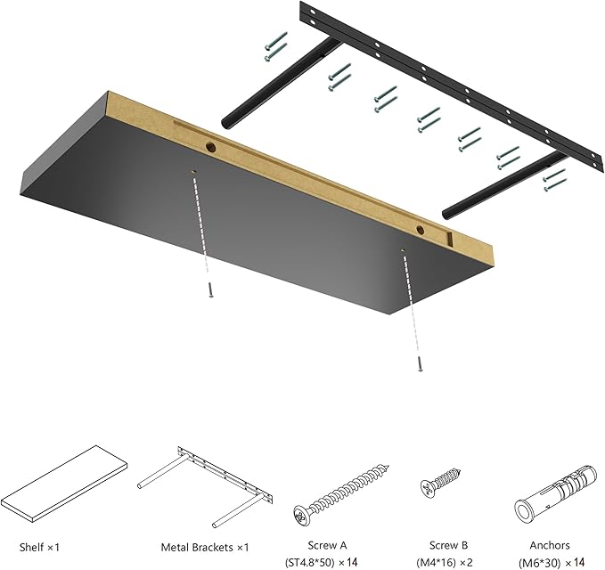 Large Floating Shelves for Wall Set of 1 Wooden Wall Shelves 24 in x 12.75 in x 2 in Room Decor Long Shelf with Invisible Wall Mount Bracket for Bedroom Kitchen Living Room Black