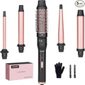 5 in 1 Curling Wand Set - SIQUER Curling Iron Set 1/2 to 1 1/4 Inch Beach Waves Wands 1 1/2 Inch Thermal Brush Fast Heating Up Hair Curlers for Women with Protective Gloves Clamps (Rose, Black)