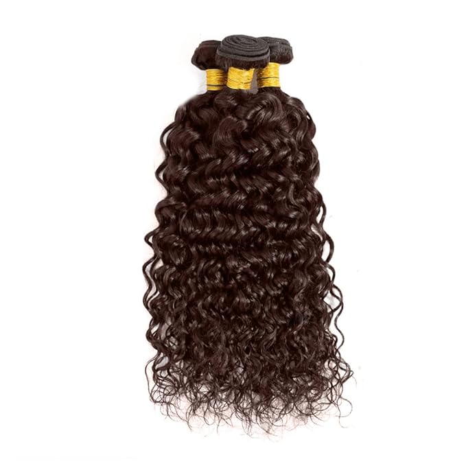 Color 4 Bundles Human Hair Dark Brown Water Wave Bundle Niegmeag Peruvian Virgin Soft and Silky Remy Hair 3 Bundles 16 16 16 Inch Double Weft Hair Weave