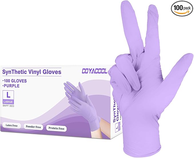 Disposable Gloves Large, Nitrile and Vinyl Blend Material Gloves, Latex Free 4 Mil 100 Pc Food Grade Glove for Cleaning, Food Prep,Hair Dye,Tattoo, Purple