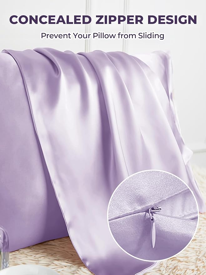Mulberry Silk Pillowcase for Hair and Skin, SGMSILK 22 Momme Natural Silk Pillow Cases with Zipper, 6A Soft and Smooth Single Sided Pure Silk Pillow Cover (Light Purple, King 20"x36")