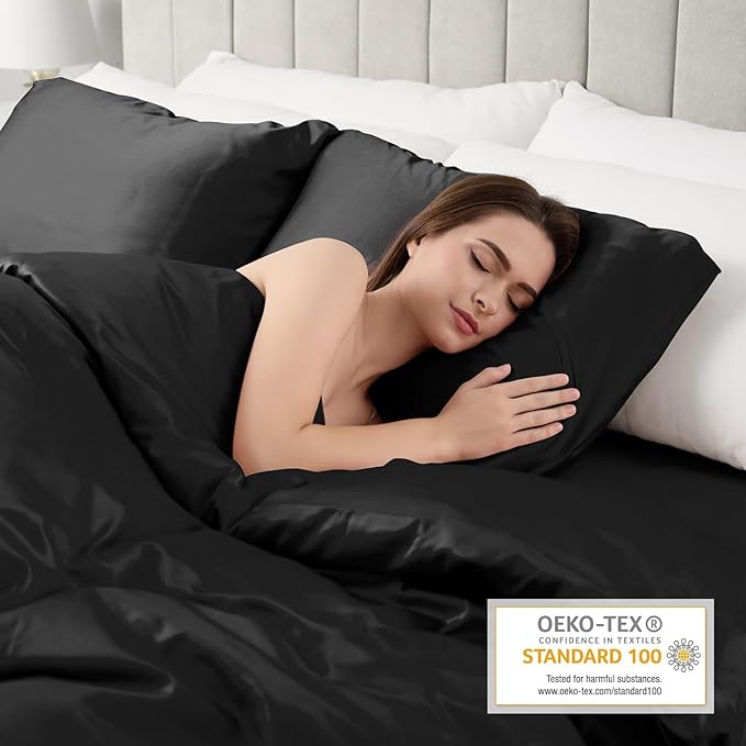 Lirex Satin Pillowcase for Hair and Skin, Super Soft and Cooling Similar to Silk, 2 Pack King Size 20"X 40" Pillow Cases with Envelope Closure, Gifts for Women Men, Black