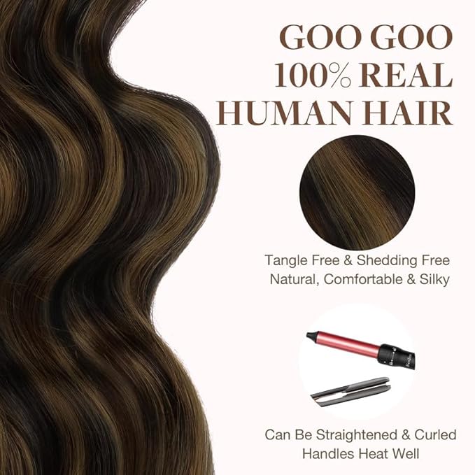 GOO GOO Tape in Hair Extensions Human Hair, 2/6/2 Balayage Dark Brown to Chestnut Brown, 22inch 100g 40pcs, Skin Weft Seamless Invisible, Silky Straight with Thick Ends, Remy Human Hair