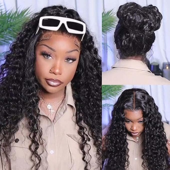 VIPbeauty Deep Wave Lace Front Wigs Human Hair 13x6 HD Lace Front Wigs Human Hair Pre Plucked Brazilian 200 Density Deep Wave Curly Glueless Frontal Wigs Human Hair 20 Inch