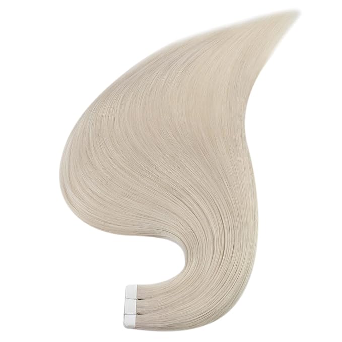 Full Shine Hair Extensions Tape in 22 Inch Color 1000 White Blonde Thick Tape in Extensions Double Sided Skin Weft Remy Human Hair Silky Straight 20 Pcs Invisible Add Length for Women 50Gram