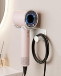 Hair Dryer Holder, Dyson Hair Dryer Holder, Blow Dryer Holder with Cord Hook SUS304 Stainless Steel Wall Mount, Self Adhesive/Screw Space Saving Hairdryer Holder for Bathroom White Ptalseaw