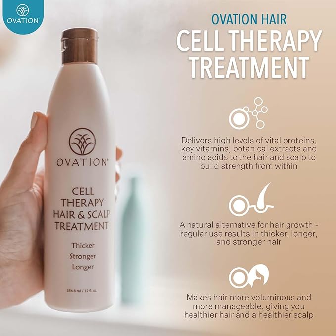 Ovation Hair 3-Step Bundle for Fine, Dry Hair - with Volume Shampoo, Cell Therapy Hair Growth & Healthy Scalp Treatment, Moisture Conditioner - Add Volume, Fullness, Hydration, Balance & Shine