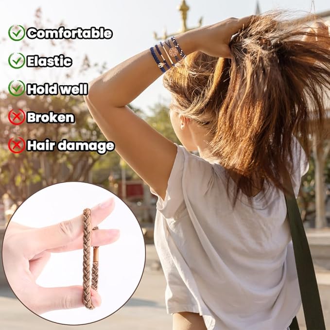 DIYDEC 10PCS Hair Ties Bracelet for Women 5 Styles Soft Braided Boho Hair Bands Elastic No Damage Hair Ties for Girls thick Thin Long Curly Hair Accessories(Beige and light coffee)