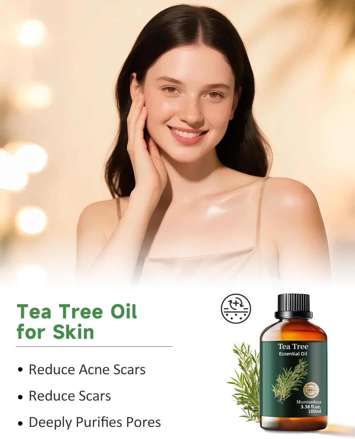 Tea Tree Essential Oil Pure Mumianhua Natural Tea Tree Oil for Diffuser, Aromatherapy, Skin, Face, Toenails, Foot Soak and DIY Soap Making 3.38 Fl Oz