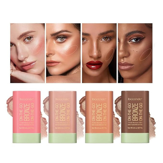 UNYOKE Soft Creamy Highlighter Blush Stick,Smooth Shimmer Bronzer Stick,Long Lasting Waterproof Blush Illuminator Luminizer,Blendable Natural Glow Makeup Cream Blush Highlight 0.6 Oz（04# Beach Glow）