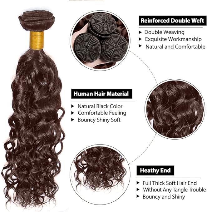 28 30 32 Inch Color 4 Bundles Human Hair Chocolate Brown Water Wave Bundles Brazilian Virgin Remy Hair Extensions Niegmeag Double Weft Soft and Silky Color 4 Wet and Wavy Bundle 300g