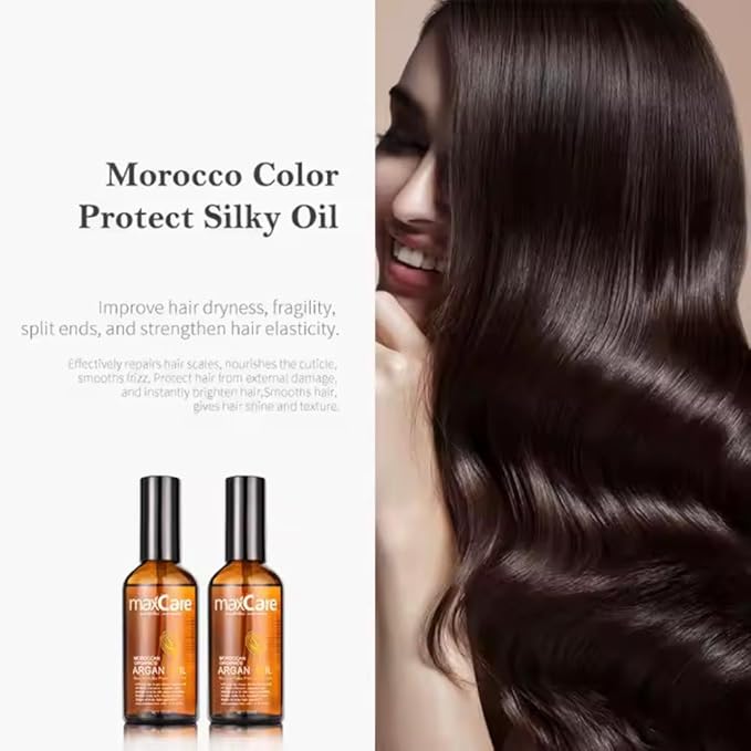 MaxCare Moroccan Argan Oil Hair Serum – Color Protect & Nourishing Treatment for Frizz Control, Shine & Heat Protection, 100ml – Lightweight, Non-Greasy, Sulfate-Free