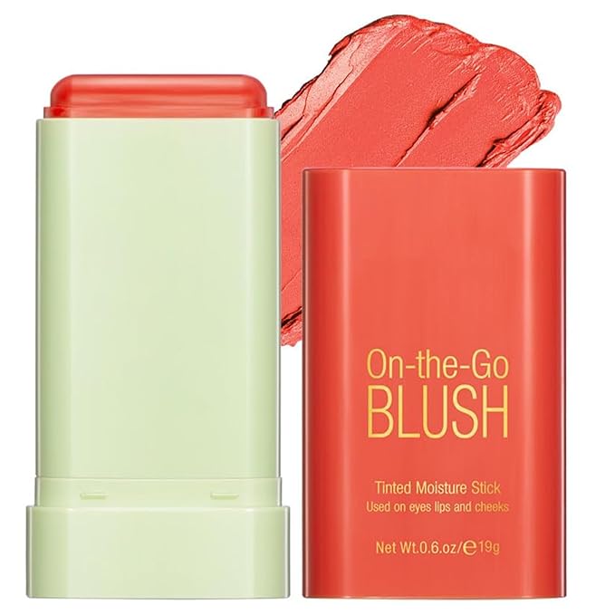 Multi-Use Makeup Blush Stick, Cream Face Blush Makeup Stick for Cheeks Eyes Lips, Super Natural Matte Finish Looking Long-Lasting Moisturizing Blush Stick, Suitable for All Skin (3#, Coral Orange)