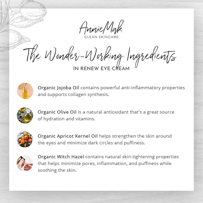 AnnieMak Renew Eye Cream for Dark Circles, Puffiness & Wrinkles Around Eyes, Under Eye Brightener, Vitamin Infused Moisturizer, Hydrating, Brightening & Smoothing Skin Care (0.25 fl oz)