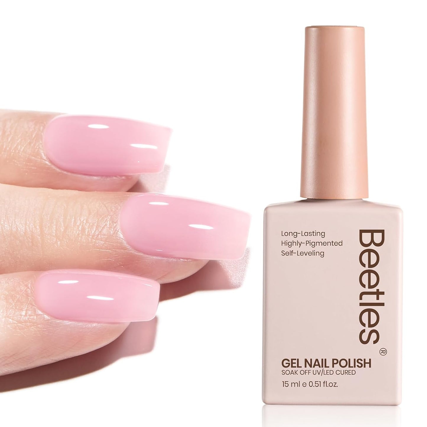 Beetles Nude Gel Nail Polish - 15ml Nude Pink Natural Gel Polish Nail Concealer Ballet Pink Jelly Gel Polish Sheer Translucent Soak Off UV Nail Art DIY Salon Home Manicure Gift for Girls Women