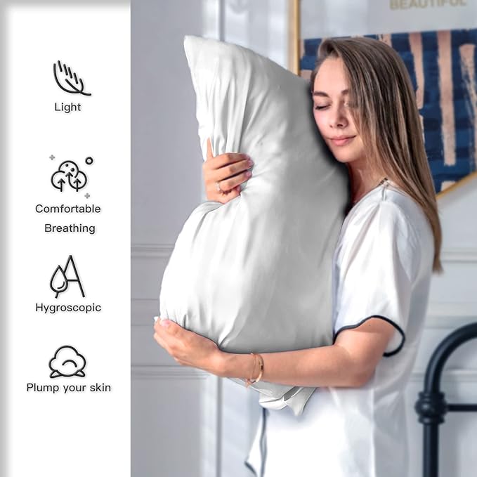 Mulberry Silk Pillowcase for Hair and Skin Pillow Case with Hidden Zipper Soft Breathable Smooth Cooling Silk Pillow Covers for Sleeping (Silver Grey, King（20"X 36"）)