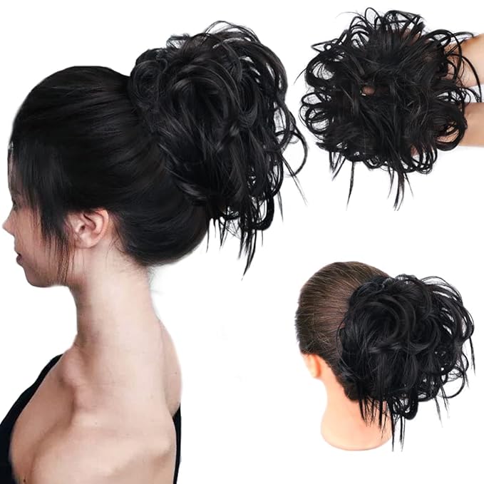 HMD Tousled Updo Messy Bun Hairpiece Hair Extension Ponytail with Elastic Rubber Band Updo Ponytail Hairpiece Synthetic Hair Extensions Scrunchies Ponytail Hairpieces for Women
