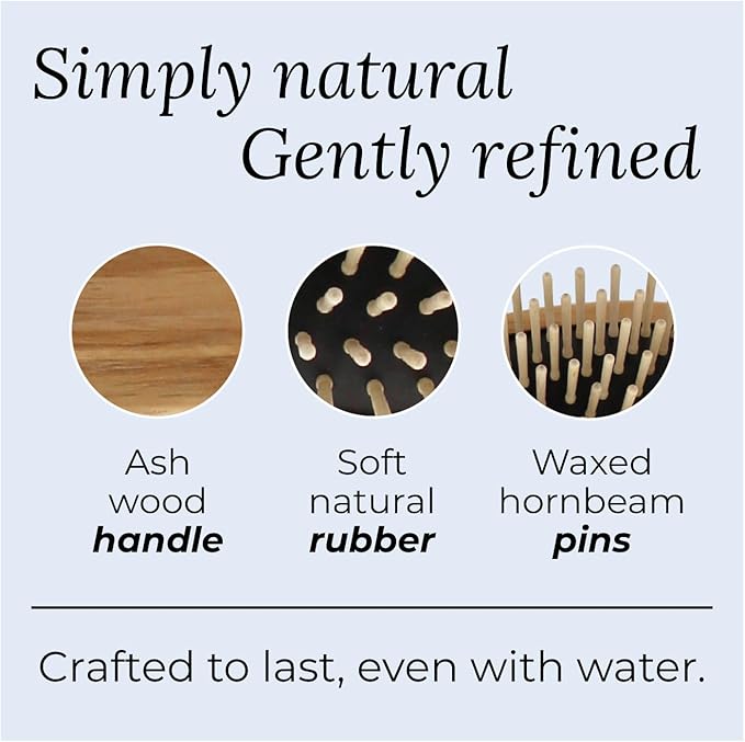TEK – Large Oval Wooden Brush with Short Pins – Handmade in Italy with Sustainable and Vegan Materials – Safe for All Hair Types Wet or Dry – Gentle Detangler & Anti-Static Properties