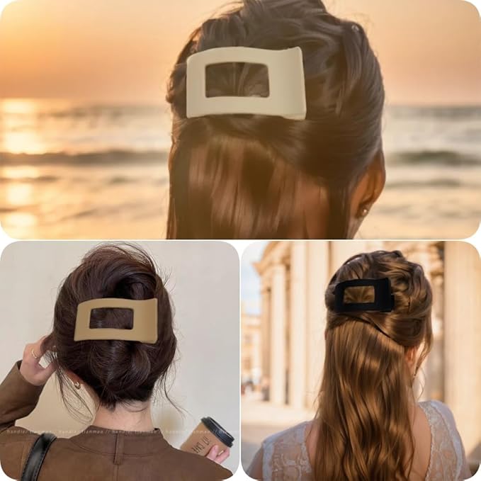 8PCS Rectangle Flat Hair Clips 3.74' Stylish Medium Barrettes for Women Girls Strong Hold Lying Down French Duckbill Claw Styling Hair Accessories for Thin Thick Hair