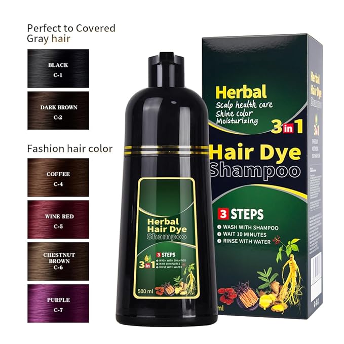 Chestnut brown Hair Dye Shampoo 3 in 1 Herbal Natural Dye Cover Gray, for Women/Men Hair Color for Grey Coverage (Chestnut brown)