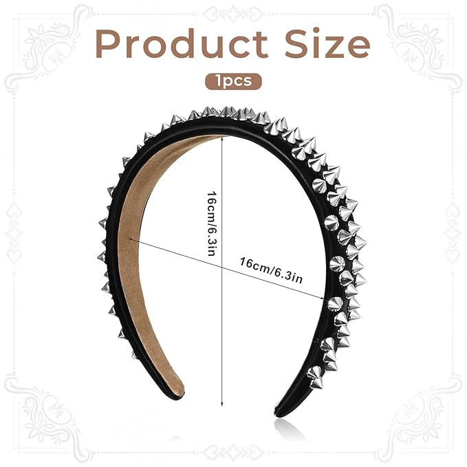 Spiked Headband, Punk Studded Rivet Rock Hair Hoop For Women, Gothic Black Spiked Headpiece