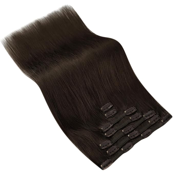 Ve Sunny Dark Brown Clip in Hair Extensions Real Human Hair 12 Inch Short Human Hair Clip in Extensions Remy Hair Extensions Clip in Human Hair for Women 80g 5Pcs
