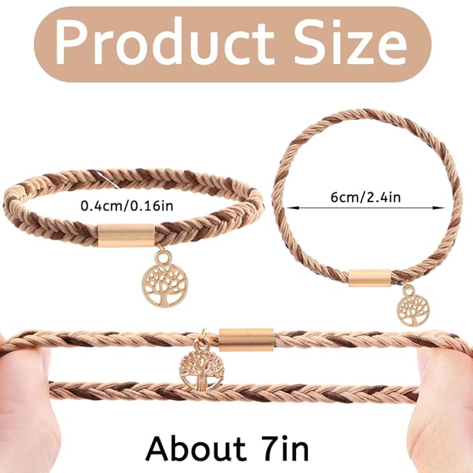DIYDEC 10PCS Hair Ties Bracelet for Women 5 Styles Soft Braided Boho Hair Bands Elastic No Damage Hair Ties for Girls thick Thin Long Curly Hair Accessories(Beige and light coffee)