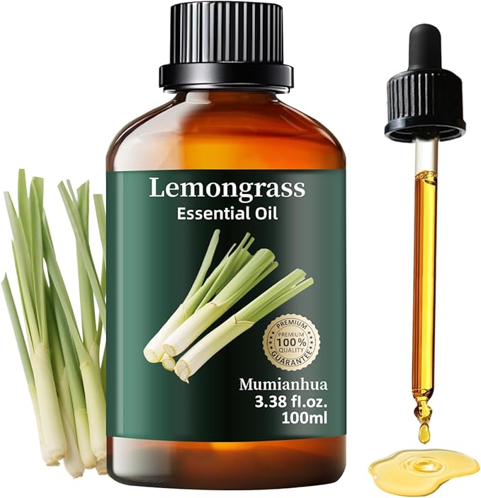 Pure Lemongrass Essential Oil, Mumianhua Natural Citral Oil for Outdoor Shield & Fresh Air, Aromatherapy for Patio, Garden & Camping Protection, Skin Care, Spray & Reed Diffuser, 3.38 Fl Oz