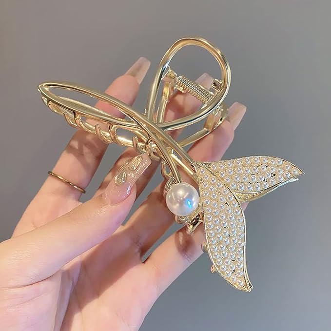 Pearl Large Hair Claw Clips, 2Pcs Strong Metal Clips for Thick and Long Hair