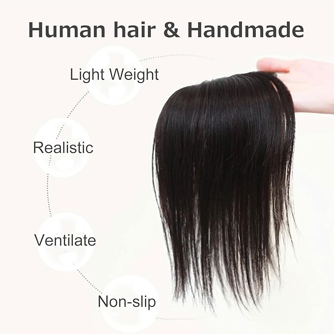 100% Human Hair Clip-on Topper - Machine Handmade Hair Pieces for Thinning Hair Loss women (25CM, BR Brown)