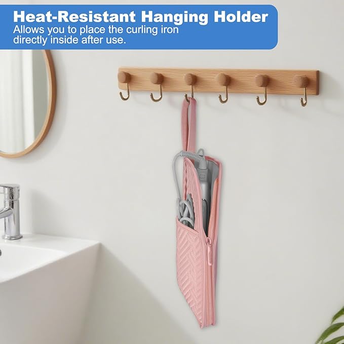 SITHON Hot Iron Holder & Mat, Heat Resistant Hair Tools Travel Bag Portable Hot Tools Organizer Cover Pouch for Curling Irons, Flat Irons, Hair Straightener and Styling Tools (Bag Only) (Pink)