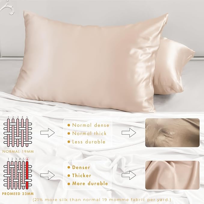 PROMEED 100% Mulberry Silk Toddler Pillowcase 13x18, Both Sides 23 Momme Grade 6A+ Silk Pillow Case Travel Size with Laundry Bag (Toddler/Travel-13 x18, Champagne)