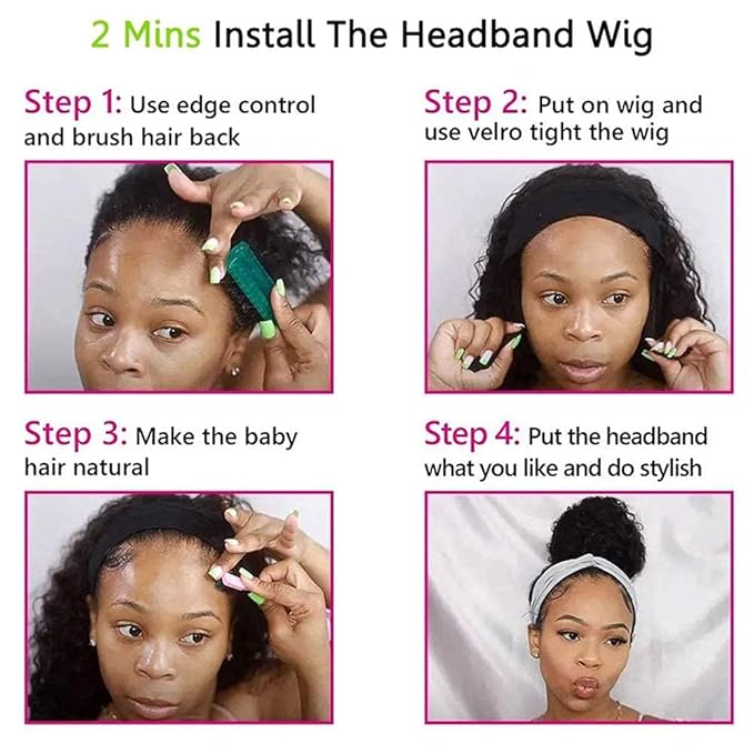 KLAIYI Headband Human Hair Wig Water Wave Curly Non Lace Front Wigs for Black Women Deep Wave Glueless Wear and Go Half Wig with Band 30S Ready to Go Beginner Friendly 180% Density Full Natural 26Inch