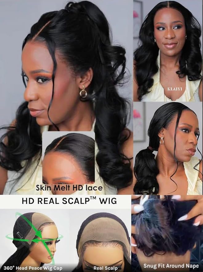 KLAIYI HD Real Scalp Wig 13x4 Lace Frontal Human Hair Wig Loose Body Wave with Face Framing Curtain Bangs Pre Everything Glueless 3S Wear and Go Precut Lace Pre Plucked Pre Bleached 180%Density 18Inch