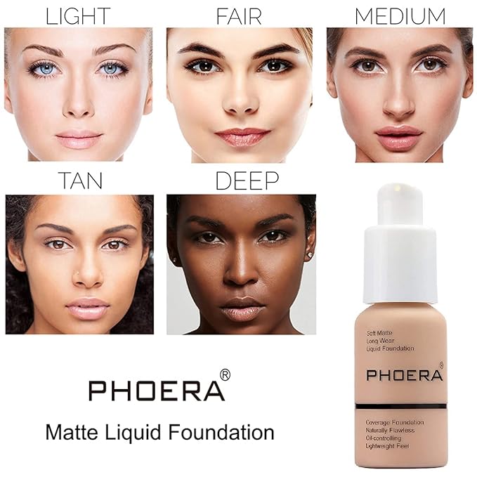 Phoera Foundation 104 and 105,Full Coverage Foundation,Hilareco Concealer Foundation Flawless 30ml Natural Matte Oil Control Concealer Facial Blemish for Women Girls (103 Warm peach+104 Buff Beige)