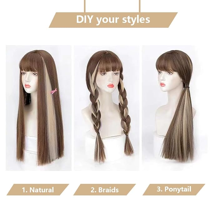 Blonde Hair Extensions Clip in for Kids Girls, 10 Pieces 22 Inch Long Straight Colored Streak Synthetic Accessories Hairpiece Clip ins, Play Party Highlights